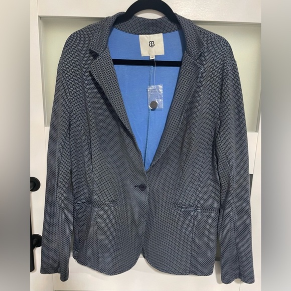 Navy Polka Dot Transcendent Ponte Stretch Blazer by Betabrand - Picture 5 of 5